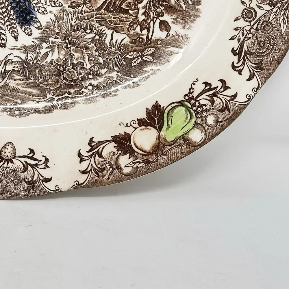 Vintage Japan Turkey Oval Platter Brown Transferware Thanksgiving Holiday 18”